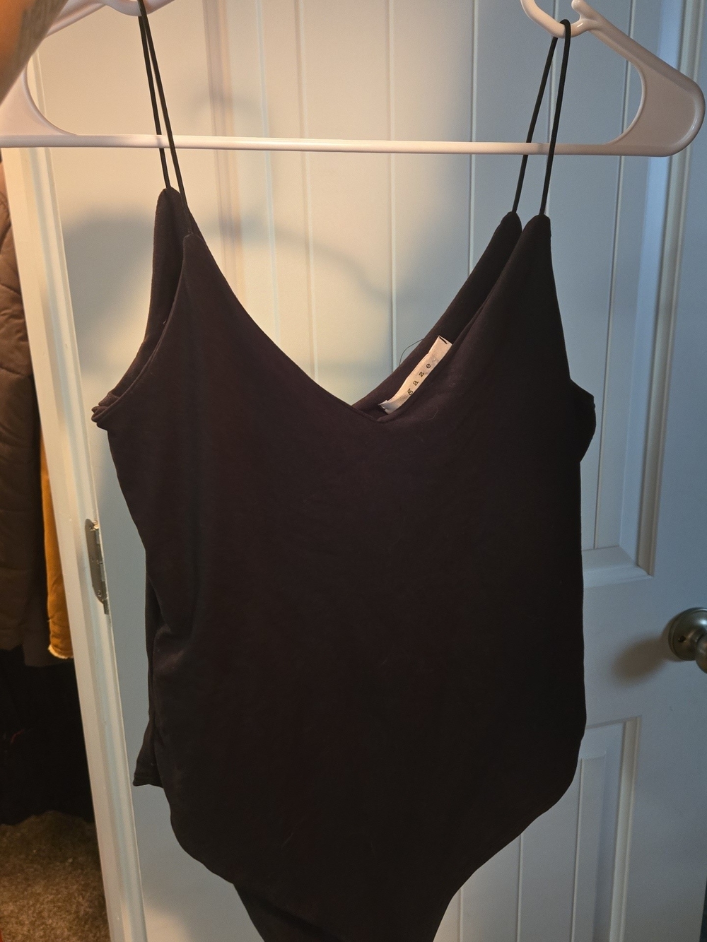 Black V-Neck Spaghetti Strap Women's Bodysuit